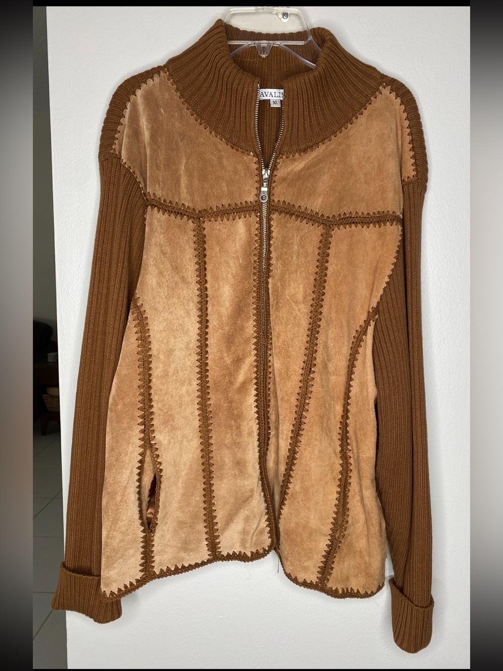 Vintage Avalin Mixed-media Suede and Knit Jacket - Size XL